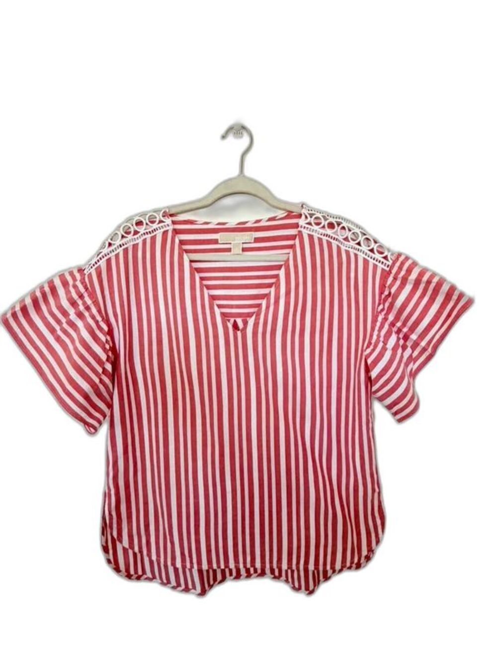 Michael Kors Women's Red White Pinstriped Top Size L
